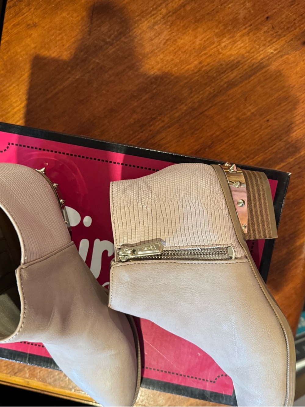 Circus by Sam Edelman Nude Pink Ankle Booties with Studded Block Heel - Picture 6 of 11